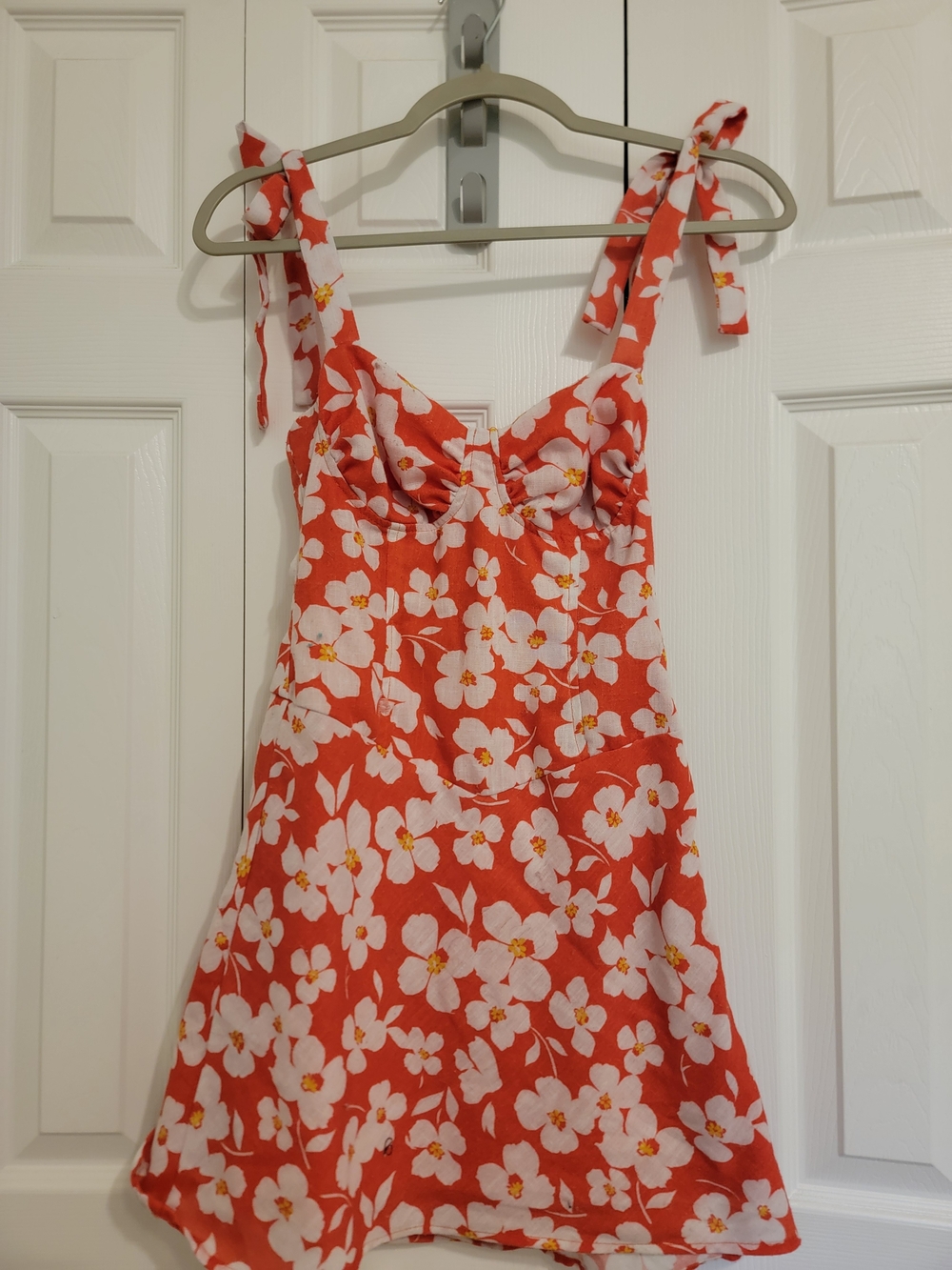 Coral Floral Tie-Strap Mini Sundress